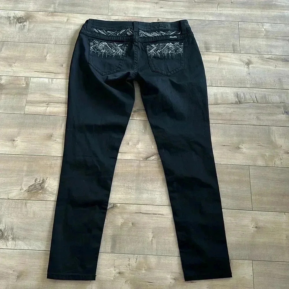 NEW Miss Me Womens Black Sequins JE8850ESR Mid Rise Easy Skinny Jeans Sz 31